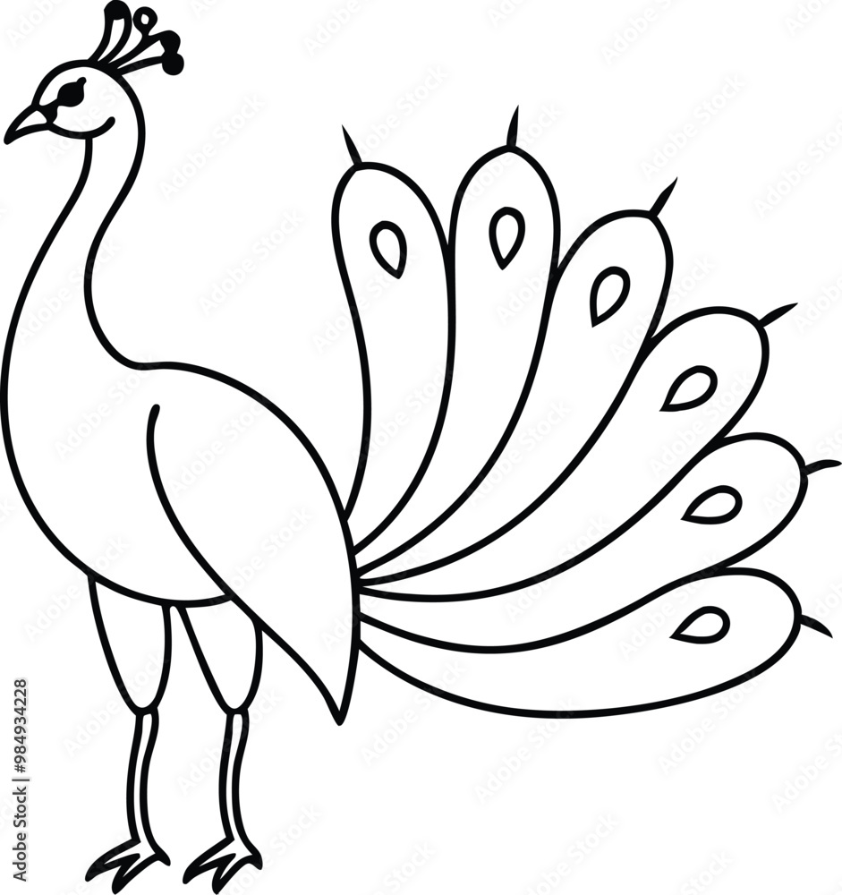 Elegant Peacock with Simple Feathers Vector Art for Creative Kids
Elegant Peacock with Simple Feathers Vector Art for Creative Kids