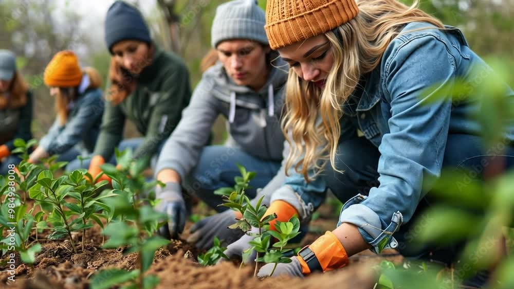 A team of dedicated volunteers works together in a community garden, planting young trees while promoting sustainability and environmental stewardship on a bright day. A team of dedicated volunteers works together in a community garden, planting young trees while promoting sustainability and environmental stewardship on a bright day.