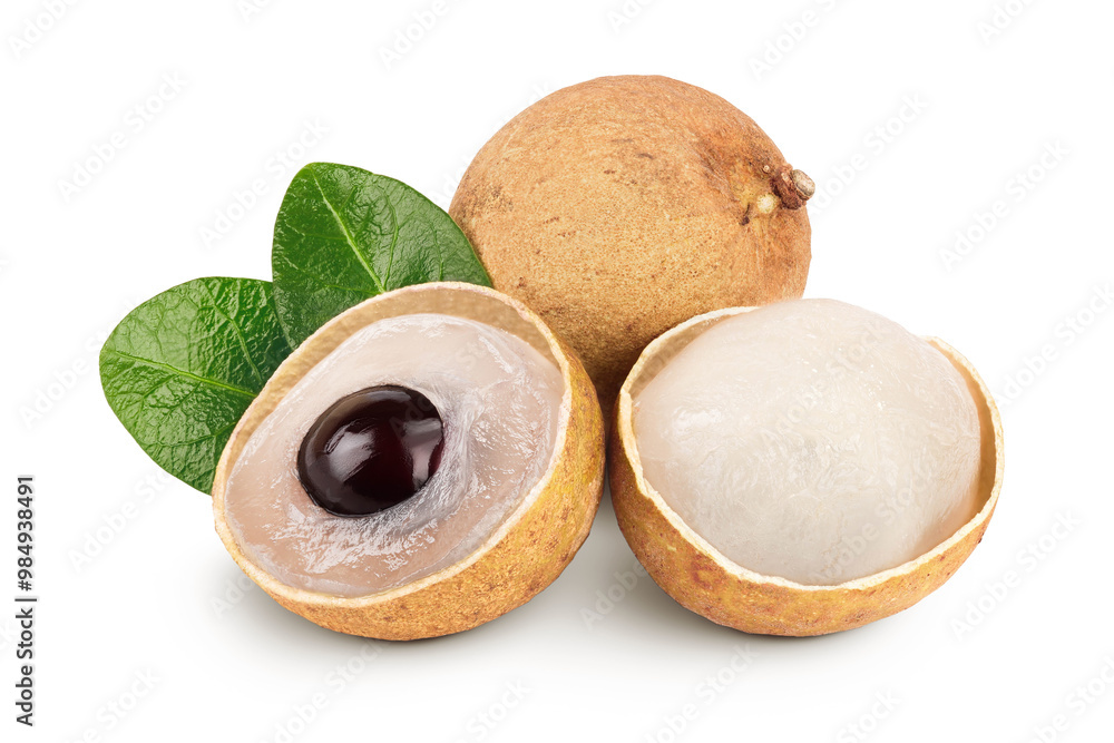Obraz na plátně Fresh longan fruit with leaves isolated on white background