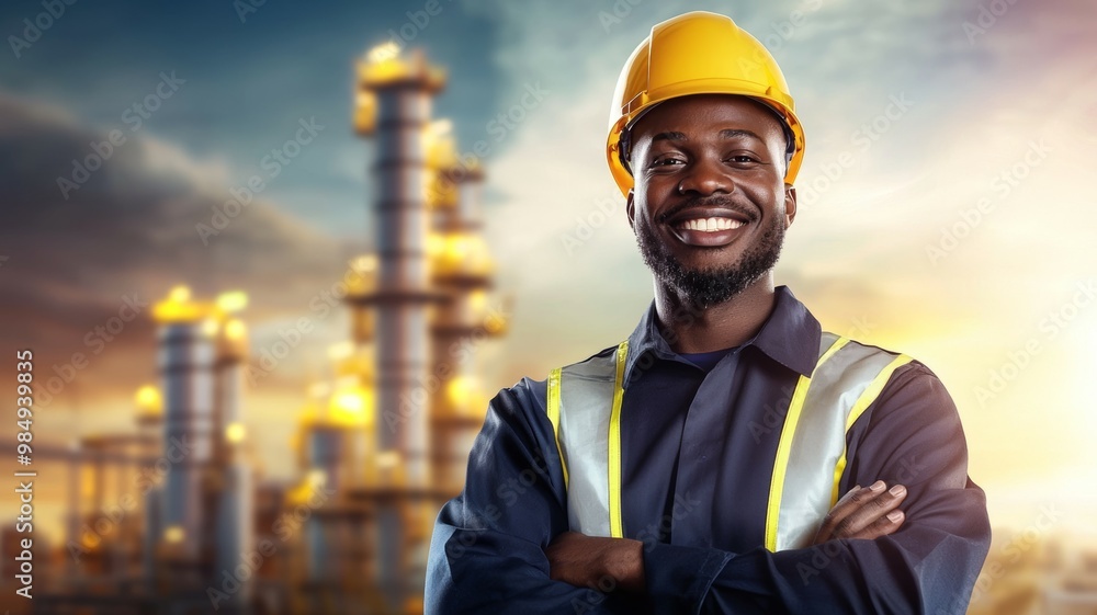 A man in a yellow hard hat is smiling and posing for a picture A man in a yellow hard hat is smiling and posing for a picture