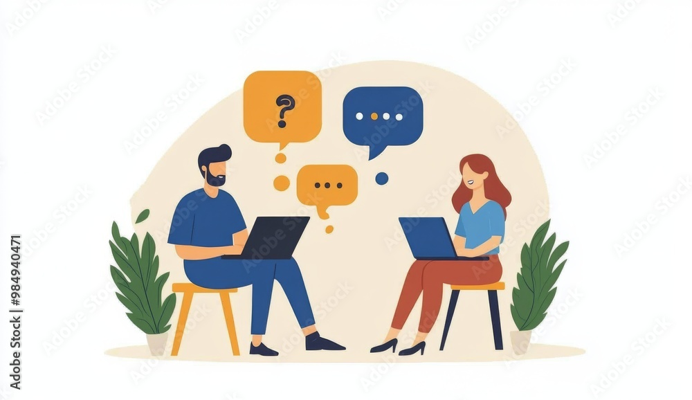 Fototapeta premium The interaction features speech bubbles illustrating their conversation.