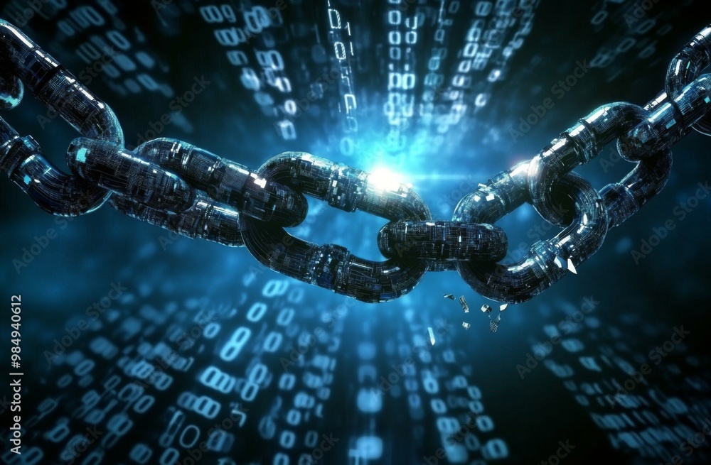 A fragmented chain illustrates the vulnerability in digital security. A fragmented chain illustrates the vulnerability in digital security.