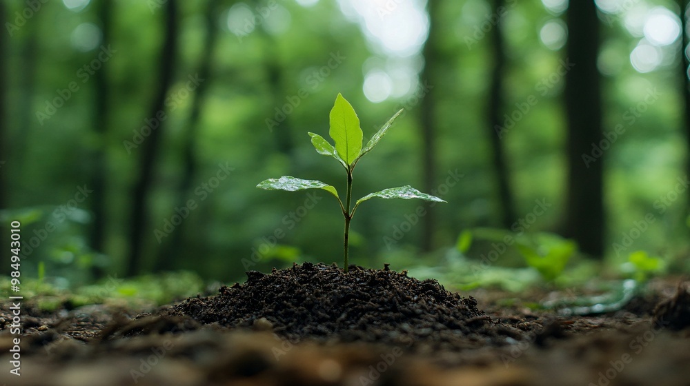 A Single Sapling Growing in a Forest Setting A Single Sapling Growing in a Forest Setting