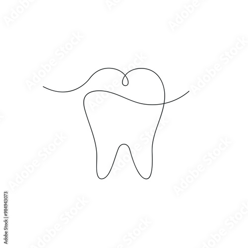 Tooth in one continuous line. One line drawing, minimalism. Vector illustration.