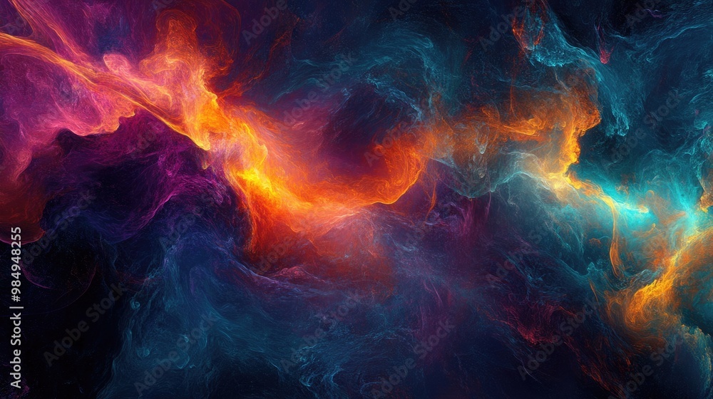 Dynamic Fractal Artwork with Vibrant Spray Paint Effect on Abstract Black Background Dynamic Fractal Artwork with Vibrant Spray Paint Effect on Abstract Black Background