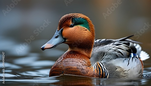 Regal male common eider showcasing its striking plumage in the serene landscapes of Norway. photo