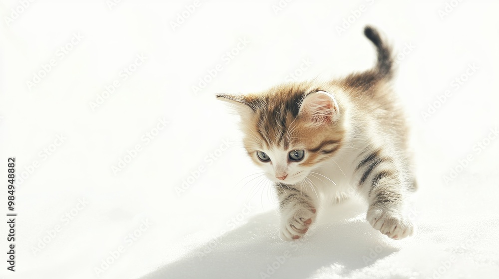 A Curious Kitten Exploring a White Surface A Curious Kitten Exploring a White Surface