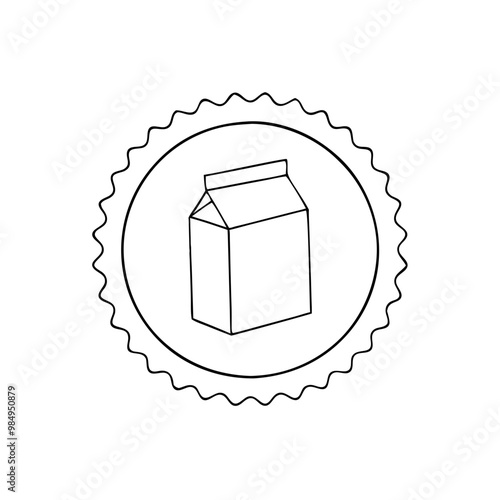 Milk carton lactose icon in a circular badge, black and white minimalist design