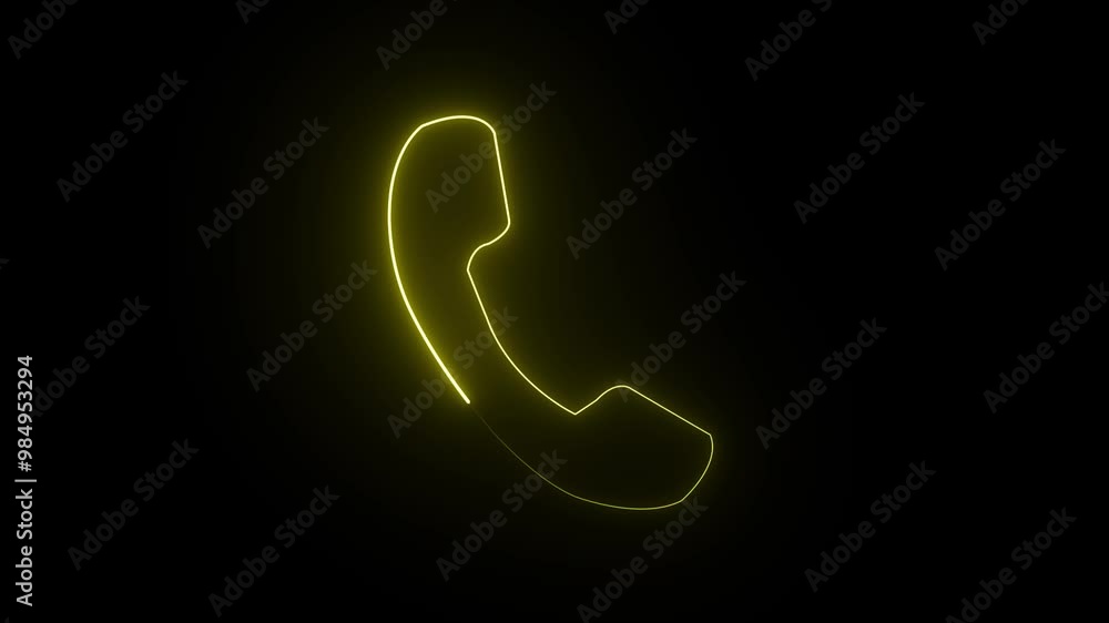 Calling icon animation by yellow color neon on black background. Calling icon animation by yellow color neon on black background.