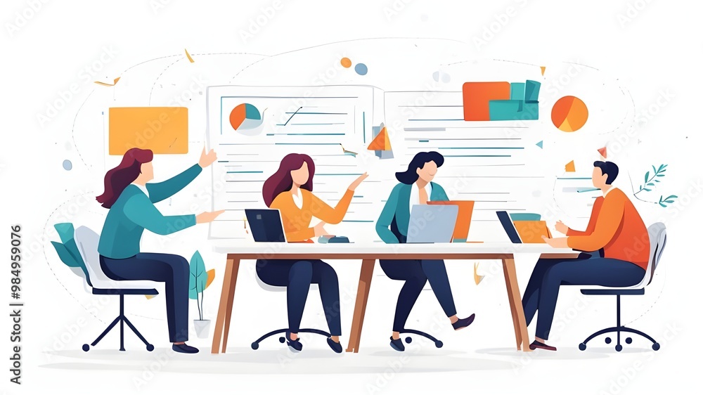 Vector illustration of a group work concept on a clean white background, ideal for teamwork-themed projects. Vector illustration of a group work concept on a clean white background, ideal for teamwork-themed projects.