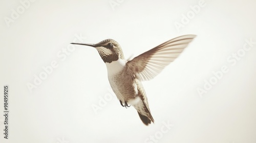 A Hummingbird in Flight with White Background