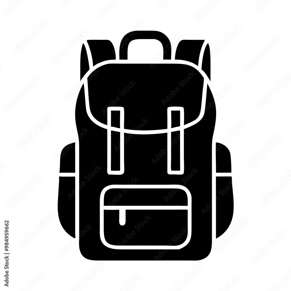 Black backpack icon with a minimalist design on a white background Black backpack icon with a minimalist design on a white background