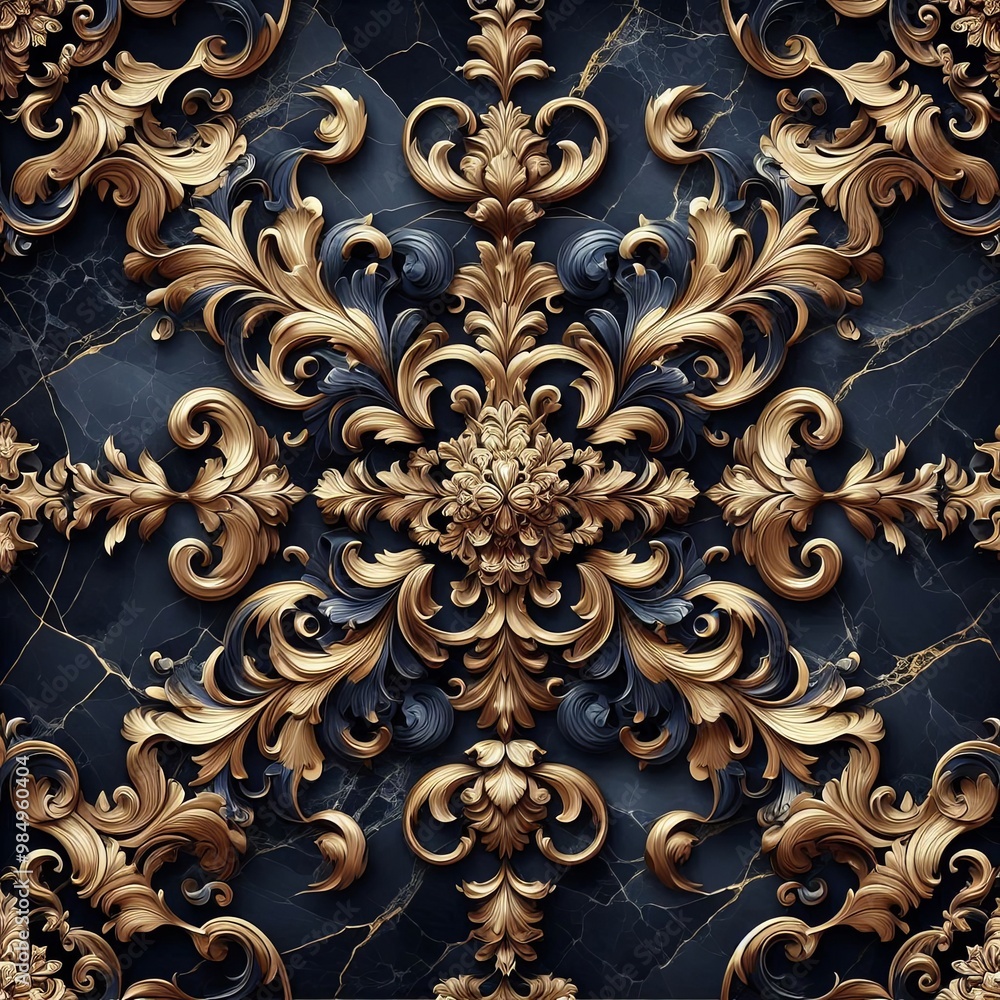 Seamless pattern with baroque elements. 3D rendering Seamless pattern with baroque elements. 3D rendering