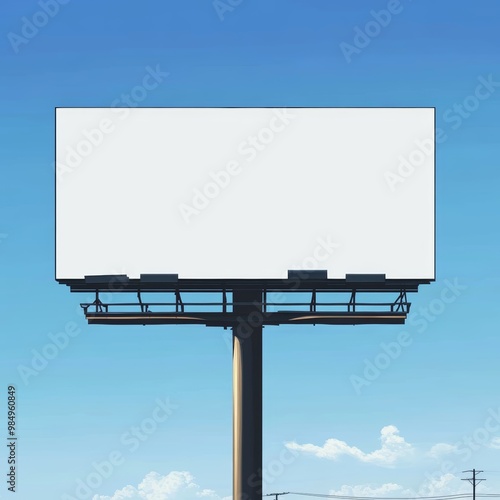 A vacant billboard stands tall against a bright blue sky, inviting future advertising opportunities in a suburban neighborhood