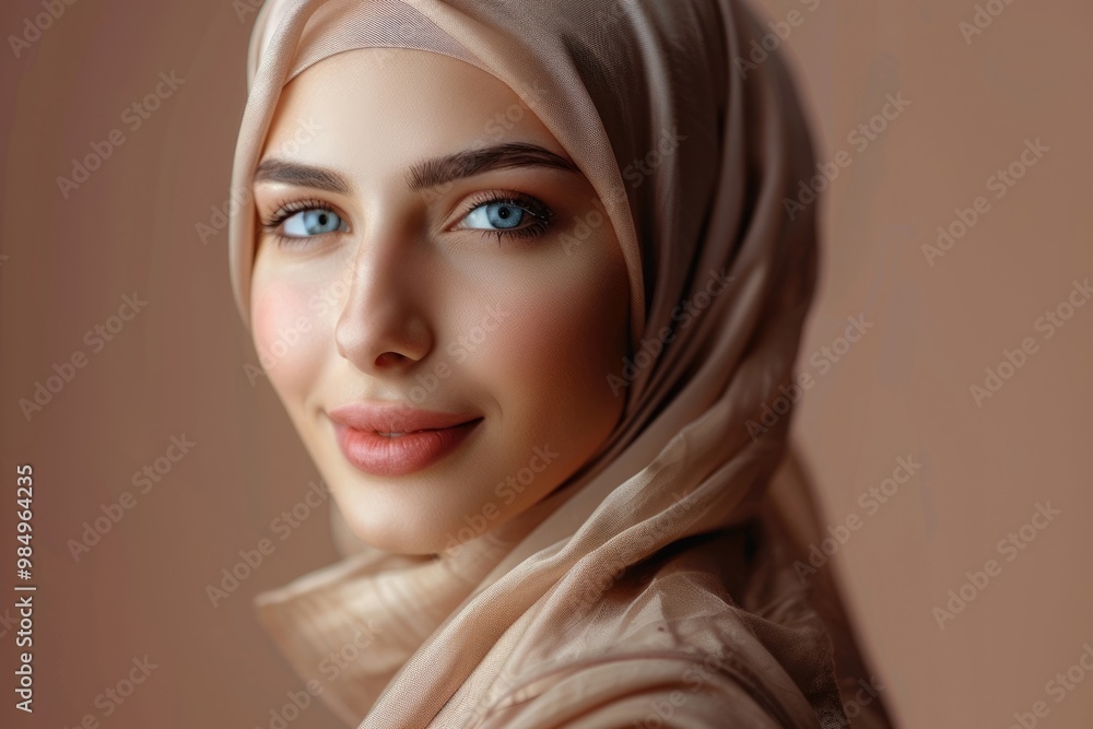 Muslim woman in studio for beauty and happiness with cosmetics. Muslim woman in studio for beauty and happiness with cosmetics.