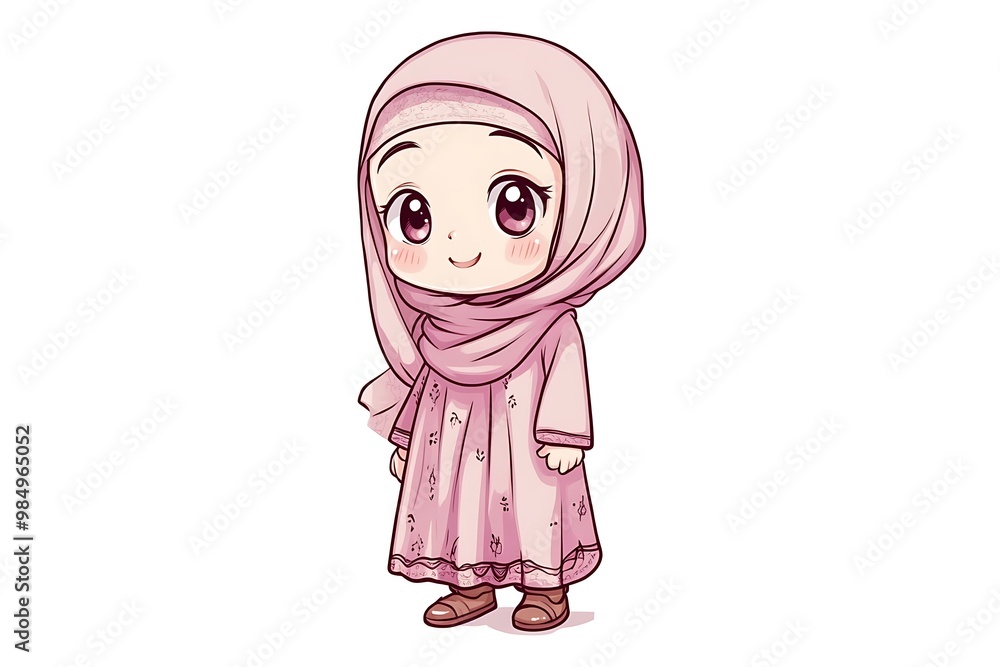 Cute Cartoon Illustration of a Young Girl Wearing a Hijab Cute Cartoon Illustration of a Young Girl Wearing a Hijab
