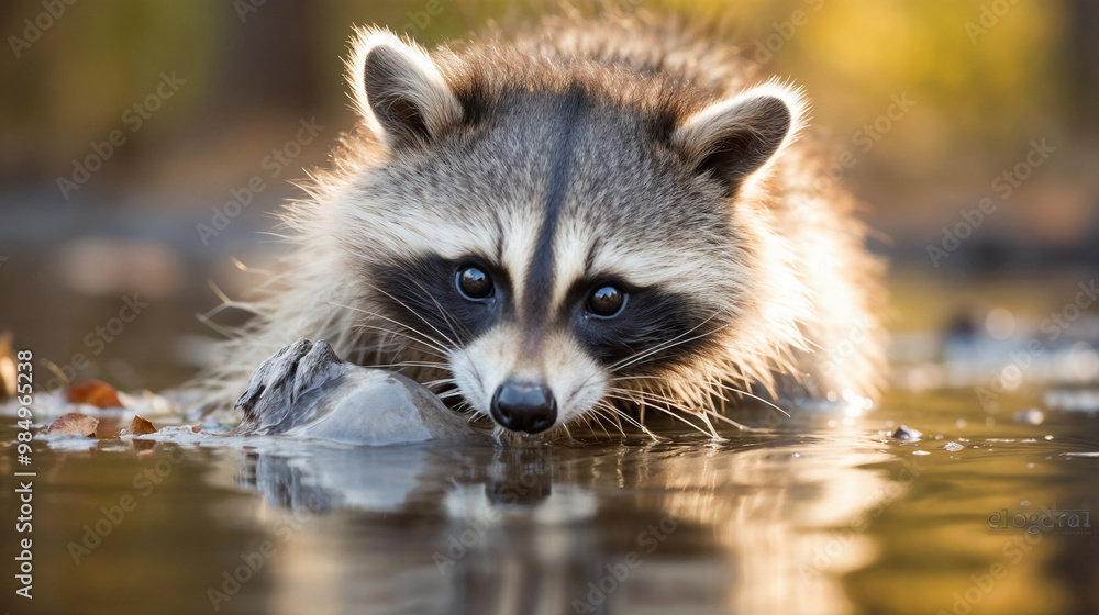 Alert Raccoon Standing on a Tree Stump in a Forest Setting Alert Raccoon Standing on a Tree Stump in a Forest Setting
