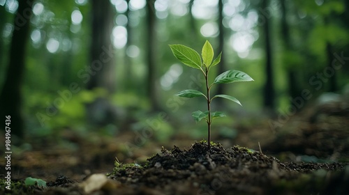 A Single Sapling Emerges from the Forest Floor