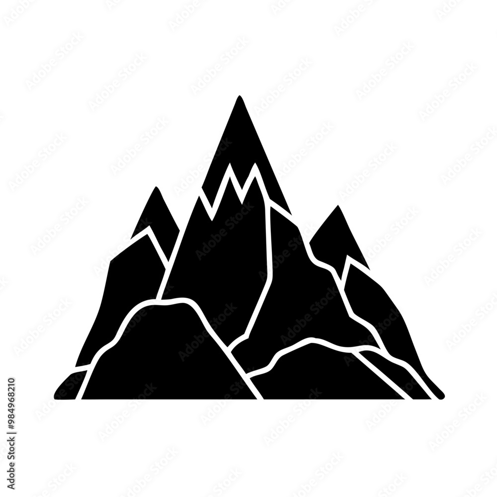 Black mountain landscape icon with a minimalist design on a white background Black mountain landscape icon with a minimalist design on a white background