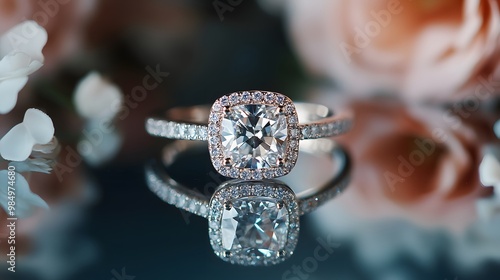 Elegant Diamond Engagement Ring with Cushion Cut Gemstone for a Stunning and Timeless Proposal photo