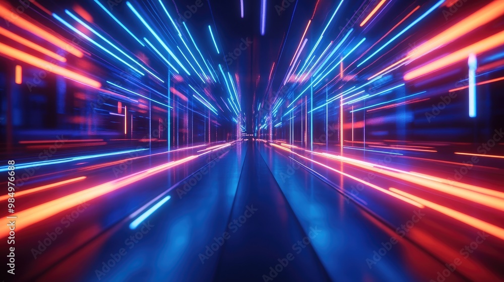 Abstract neon light streaks in a dark futuristic tunnel. Abstract neon light streaks in a dark futuristic tunnel.