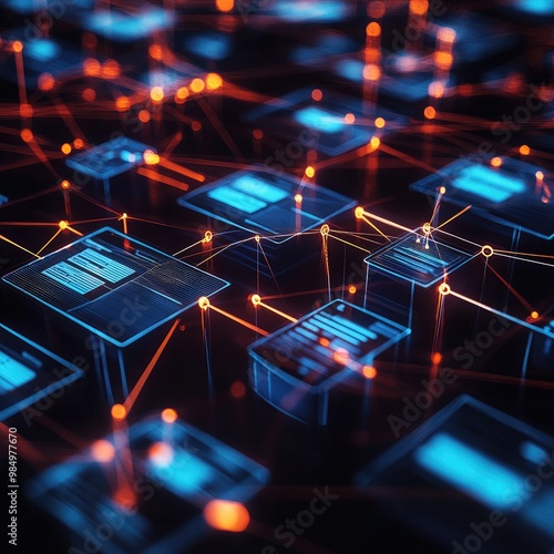 Abstract digital network with glowing lines connecting data nodes.