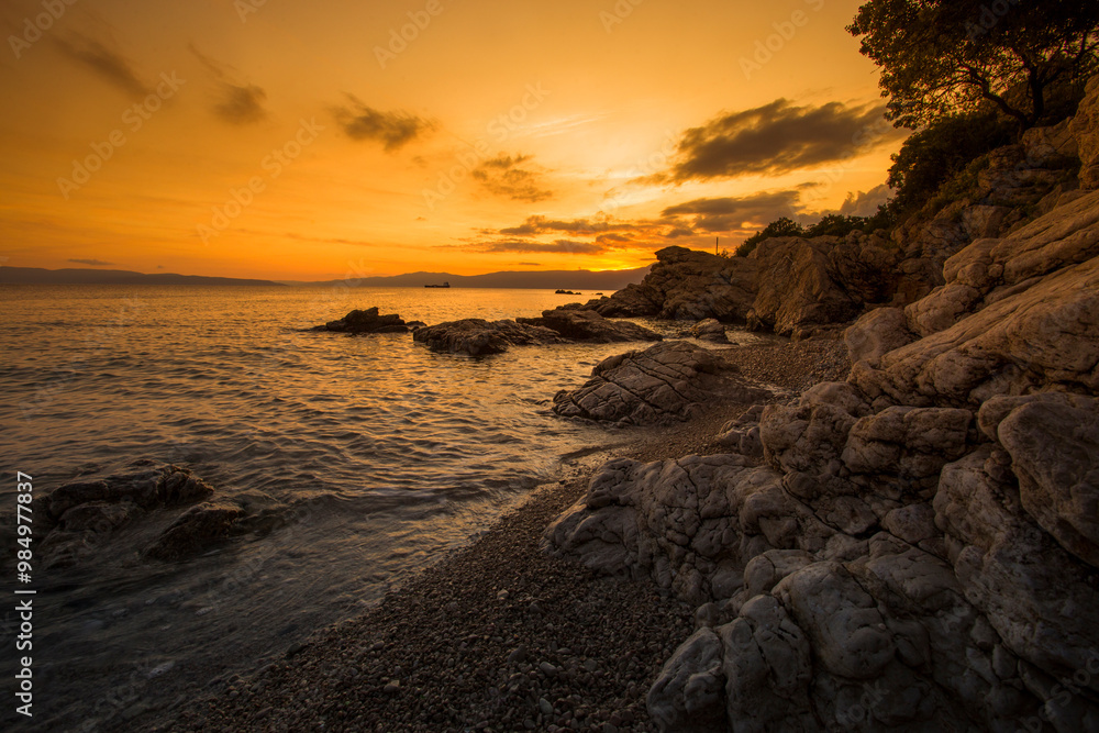 Fototapeta premium Croatia, Europe, Adriatic sea, scenic nature view, perfect sunset summer scene