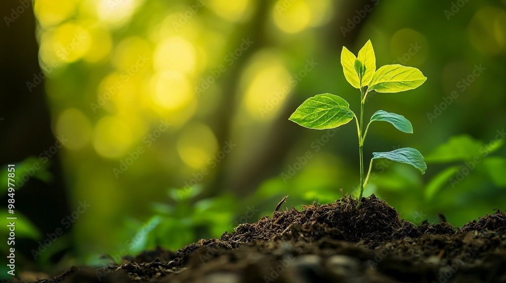 A Young Plant Growing in the Forest with a Blurred Background A Young Plant Growing in the Forest with a Blurred Background