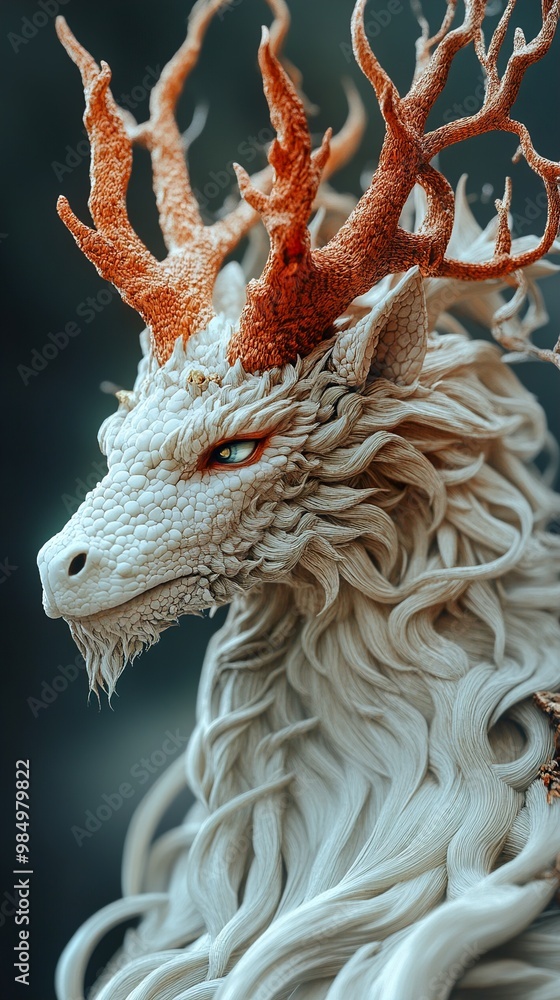 White Dragon with Orange Antlers - Fantasy Creature Art White Dragon with Orange Antlers - Fantasy Creature Art
