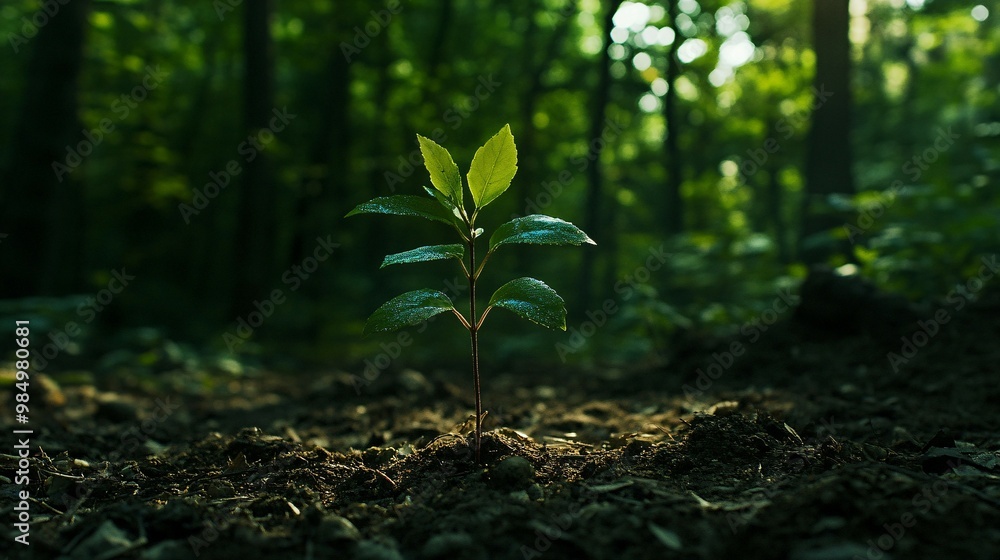 A Small Sapling Growing in a Dark Forest A Small Sapling Growing in a Dark Forest