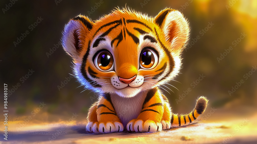 A cute little tiger, depicted with a playful and endearing appearance. A cute little tiger, depicted with a playful and endearing appearance.