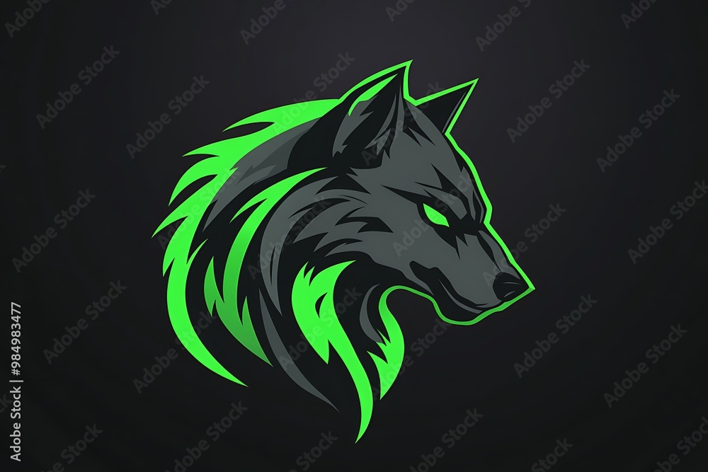 Green and Black Wolf Head Mascot Logo Design for Gaming Team Green and Black Wolf Head Mascot Logo Design for Gaming Team