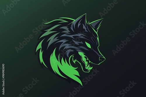 Green and black wolf mascot logo design, vector illustration