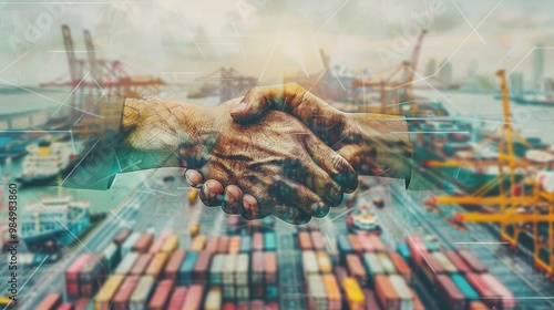 Wallpaper Mural Business partnership forms during a meeting at a port with cranes and shipping containers in the background Torontodigital.ca
