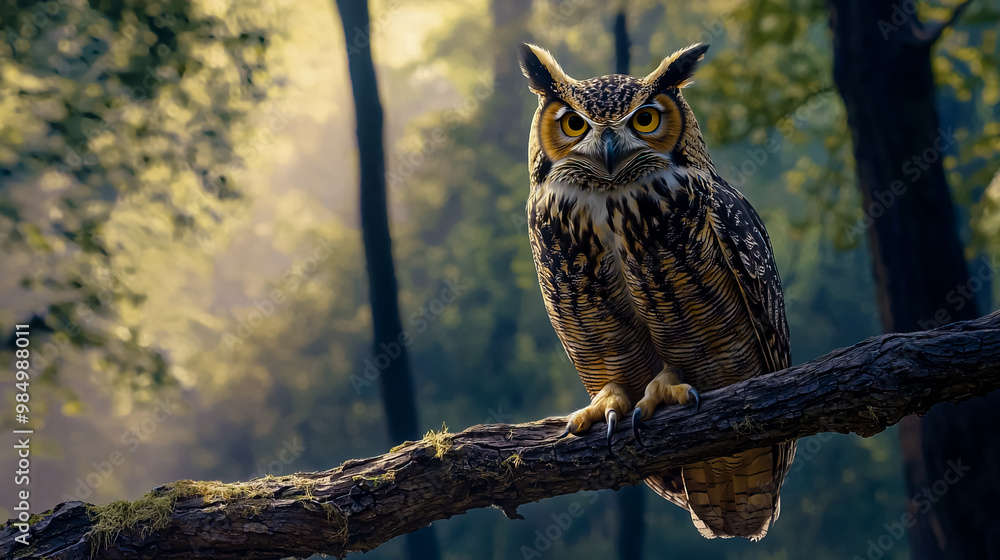 Eagle owl perched on a branch. Eagle owl perched on a branch.