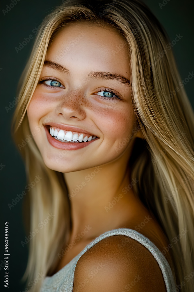 Well-groomed girl with beautiful teeth smiling at the camera. Well-groomed girl with beautiful teeth smiling at the camera.