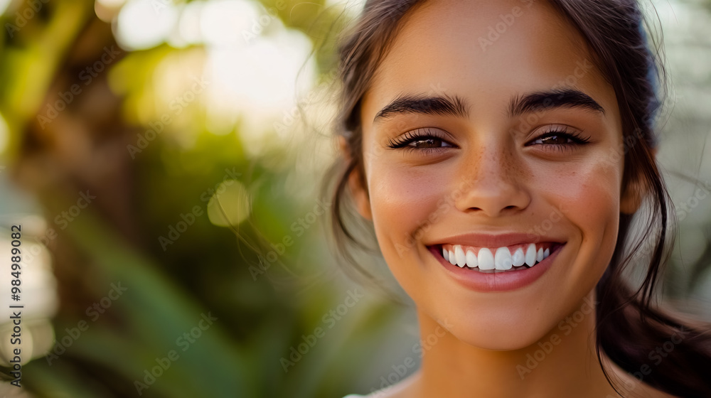 Well-groomed girl with beautiful teeth smiling at the camera. Well-groomed girl with beautiful teeth smiling at the camera.