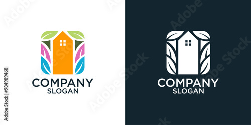abstract house and leaves logo design vector