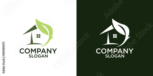 abstract house and leaves logo design vector