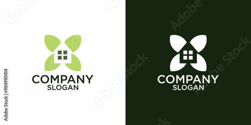 abstract house and leaves logo design vector