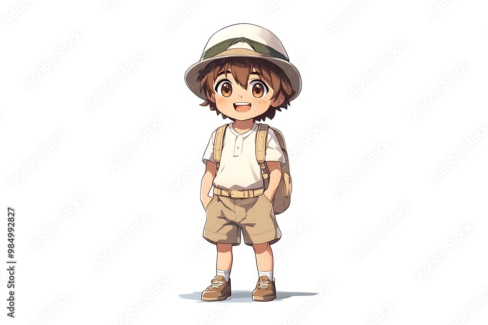 Cute Cartoon Boy Wearing a Hat and Backpack Cute Cartoon Boy Wearing a Hat and Backpack