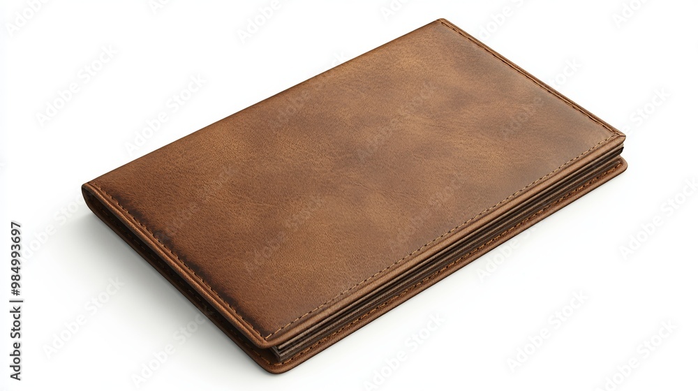 A mockup of a brown leather bill folder, isolated against a white background, designed for restaurant check presentations in 3D rendering A mockup of a brown leather bill folder, isolated against a white background, designed for restaurant check presentations in 3D rendering