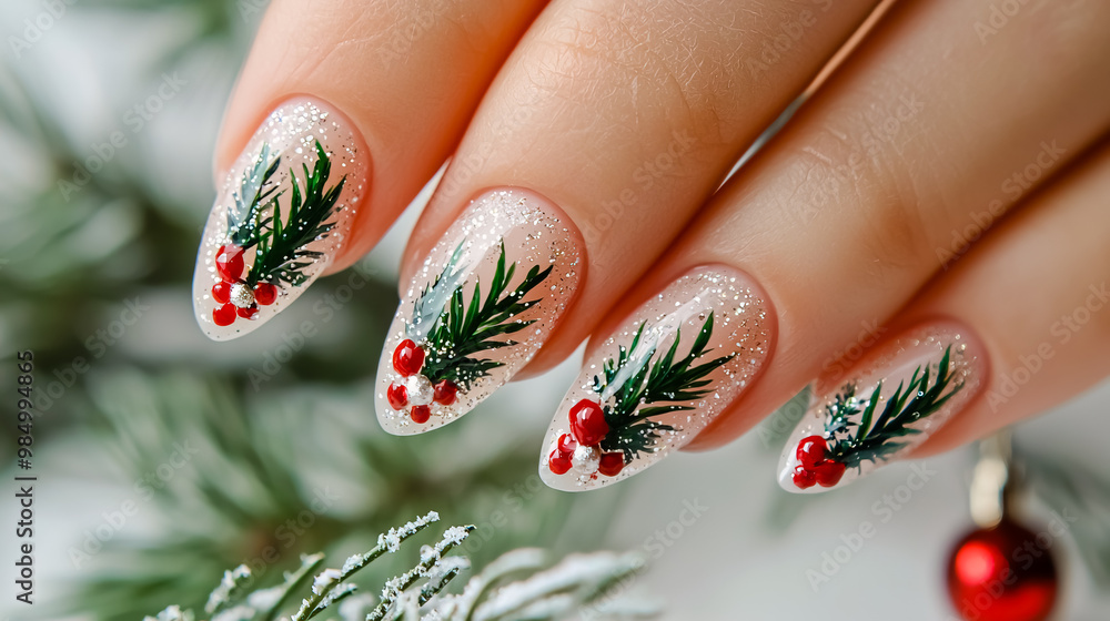 Close-up of natural nails painted with simple New Years day style gel polish. Close-up of natural nails painted with simple New Years day style gel polish.
