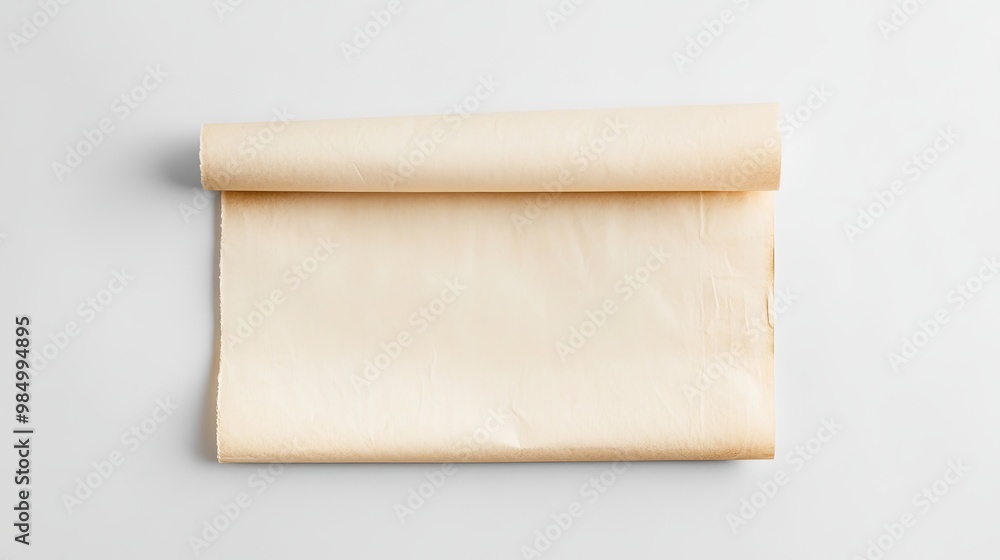 A top view of an isolated piece of thermal receipt paper, displayed as a mockup template for customization A top view of an isolated piece of thermal receipt paper, displayed as a mockup template for customization