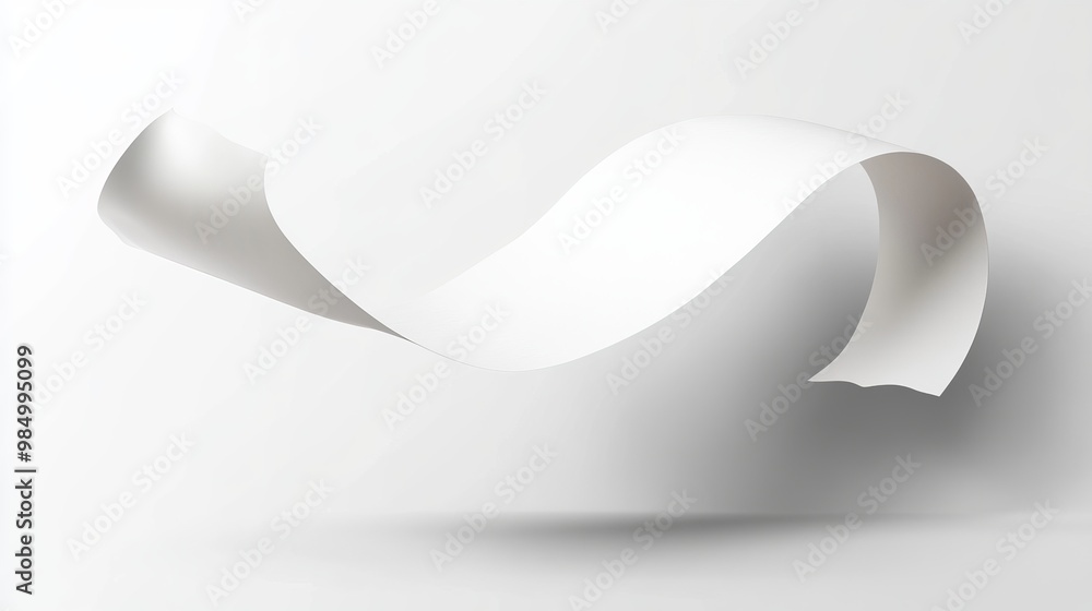 A white curled paper sheet floating diagonally, blown by the wind on a transparent background, depicted in a 3D realistic style as a scattered document mockup A white curled paper sheet floating diagonally, blown by the wind on a transparent background, depicted in a 3D realistic style as a scattered document mockup