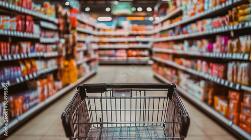 Wallpaper Mural Looking down at a shopping trolley handle in a supermarket. Torontodigital.ca