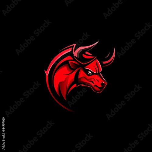 Wallpaper Mural Red Bull Mascot Logo, Strong, Aggressive Bull Head with Horns Torontodigital.ca