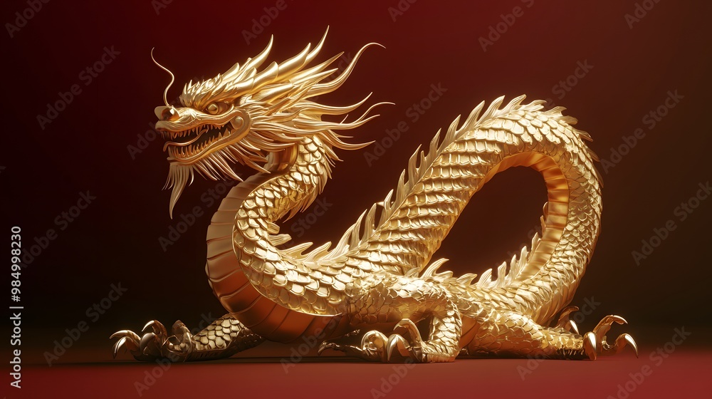 Fototapeta premium Comprehensive 3D Model of a Golden Chinese Dragon Statue Isolated on White for Detailed Artistic and Cultural Representation