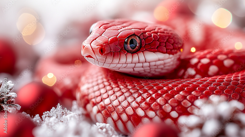 Obraz premium Red snake and Christmas decor.