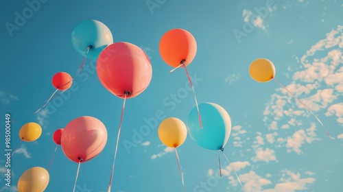 colorful balloons floating freely against a clear blue sky